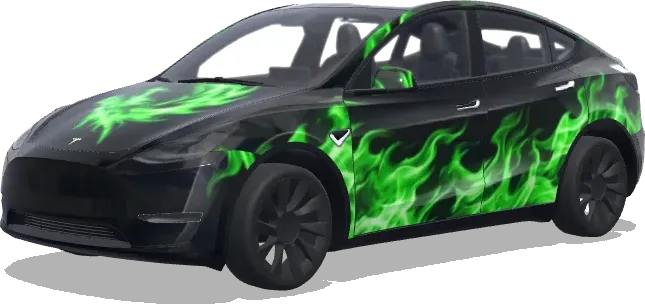 Чёрный кузов с зелёным драконом – оклейка Tesla Model Y