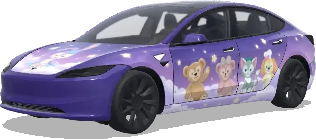 Duffy und Freunde Sternenhimmel-Lila – Tesla Model 3 Wrap