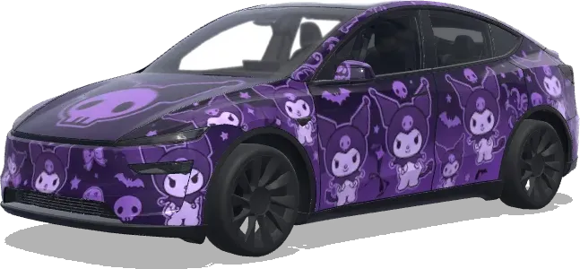 kuromi add symbol to hood. Colors: purple. – Tesla Model Y wrap