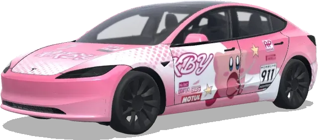 Pink Kirby Racing Wrap – Tesla Model 3 wrap