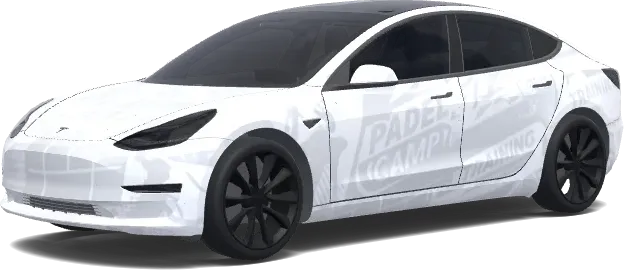 Padel camp ads. Colors: white. – Tesla Model 3 wrap