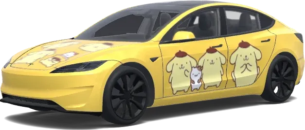 布丁狗主題,只要引擎蓋.車門上有布丁狗,其餘部分使用黃色即可. – 特斯拉 Model 3 塗裝