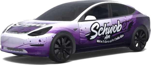 Weiß-Lila Verlauf mit Bild – Tesla Model 3 Wrap