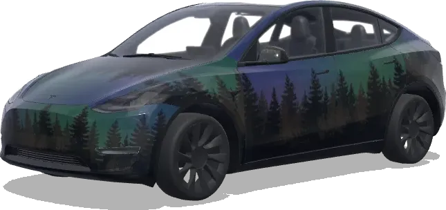 소나무 숲 실루엣 (pine tree forest silhouette along sides.) – 테슬라 Model Y 랩핑