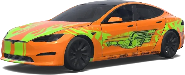 Neon-Orangen-Flammen-Folierung – Tesla Model S Wrap