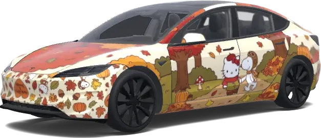 Hello Kitty Snoopy Autumn Leaves – Tesla Model 3 wrap
