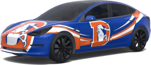 Denver Broncos rétro (Denver Broncos retro d logo.) – covering Tesla Model 3