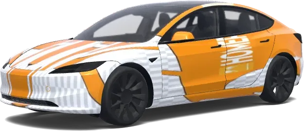 Orange and White Striped Tesla Wrap – Tesla Model 3 wrap