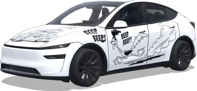 Roadrunner und Coyote – Tesla Model Y Wrap