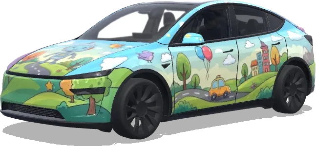 Cartoon. – Tesla Model Y wrap