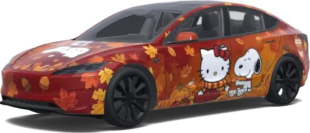 Hello Kitty Snoopy Autumn Leaves – Tesla Model 3 wrap