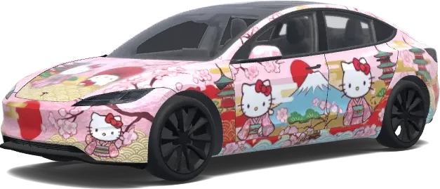 Hello Kitty style japonais (Japanese hello kitty theme wrap.) – covering Tesla Model 3