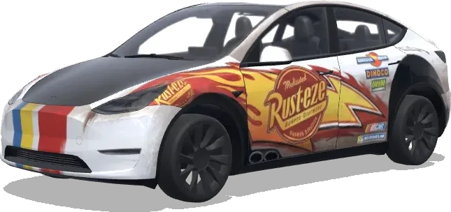 Car design from the Cars movies. – Tesla Model Y wrap