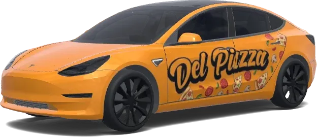 Оранжевый авто с логотипом – оклейка Tesla Model 3