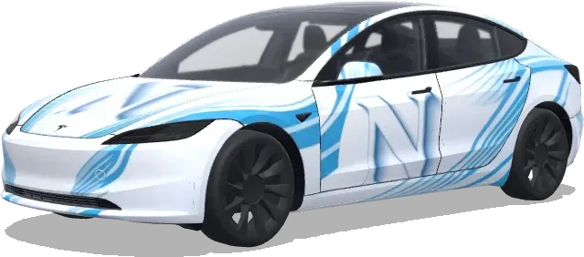 Weißes Auto mit 3D Logo – Tesla Model 3 Wrap