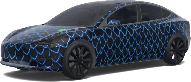Schwarzer Drache Neonblau – Tesla Model 3 Wrap