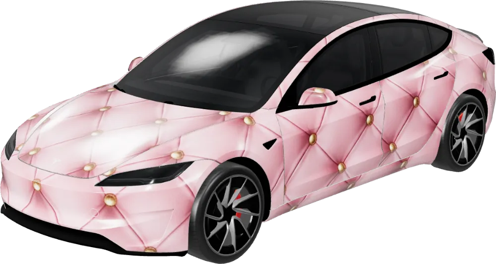 Royal Pink Tufted Leather – Tesla Model 3 wrap