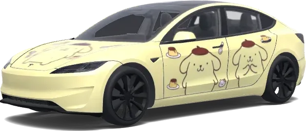 Pompompurin Motorhaube Türen (布丁狗主題,只要引擎蓋.車門上有布丁狗,其餘部分使用奶黃色即可.) – Tesla Model 3 Wrap