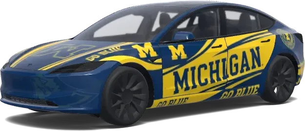 Michigan wolverines. Colors: blue. – Tesla Model 3 wrap