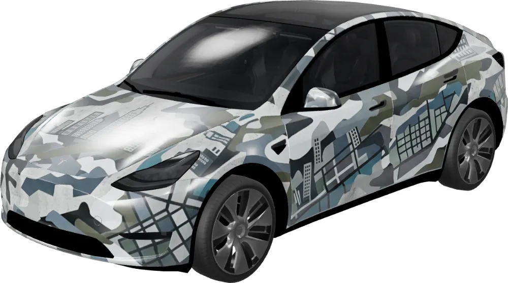 Urban Camo Skyline – Tesla Model Y wrap