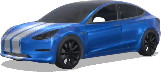 Blue Metallic Silver Racing Stripes – Tesla Model 3 wrap