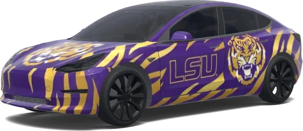 LSU 타이거스 골드 (LSU Tigers, make the tiger gold. Colors: purple.) – 테슬라 Model 3 랩핑