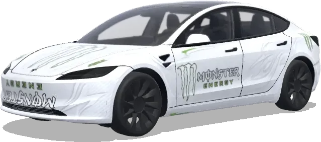 Monster Energy blanc (white monster energy drink) – covering Tesla Model 3