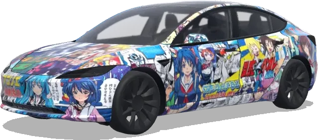 애니메이션 캐릭터 랩 (pick nerdy anime car) – 테슬라 Model 3 랩핑