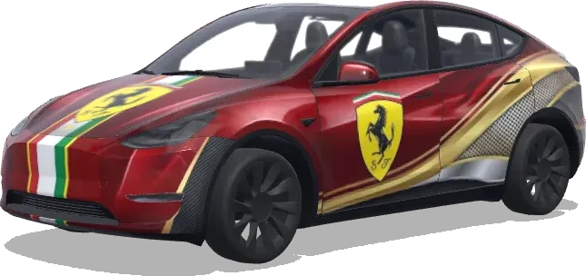 ferrari style with stunning outfit. – Tesla Model Y wrap