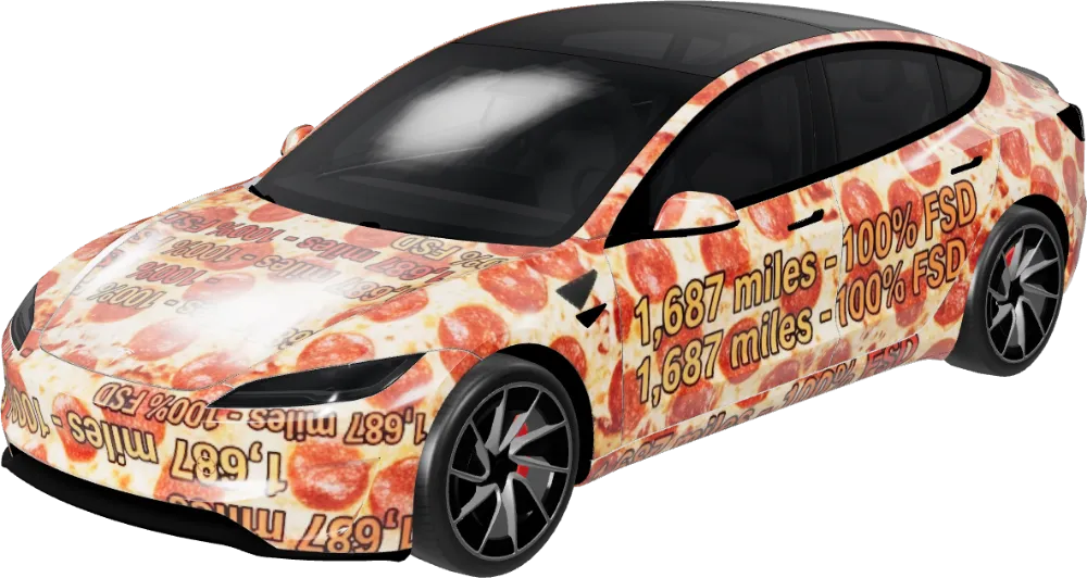 Pizza roadtrip – Tesla Model 3 wrap