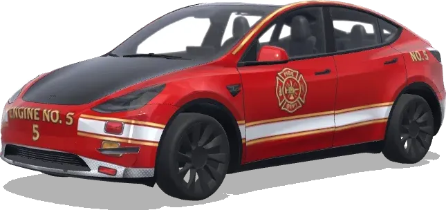Camion pompier (fire truck) – covering Tesla Model Y