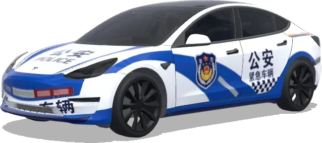 Blue White Police Tesla (警车涂装,蓝白条纹,官方徽章和紧急车辆标记) – Tesla Model 3 wrap