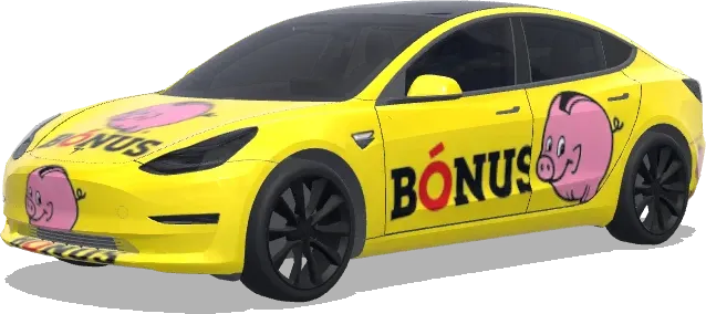 Bónus,with a pig, and is yellow – Tesla Model 3 wrap