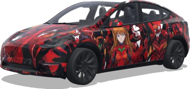 Crimson Asuka Eva Wrap (主题:明日香 要求:不要留白;车头图片要倒置;每个部分都要填满。) – Tesla Model Y wrap