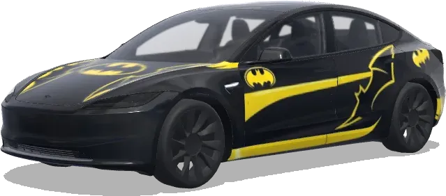 Batmobil Gelb Schwarz (Batmobile with Batman logo Yellow and black) – Tesla Model 3 Wrap