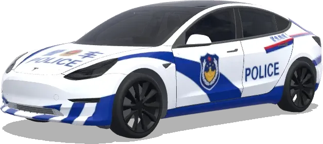 Полицейский Tesla с синим щитом (警车涂装,蓝白条纹,官方徽章和紧急车辆标记) – оклейка Tesla Model 3