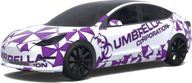 Umbrella Corporation. Colors: purple, white. – Tesla Model 3 wrap