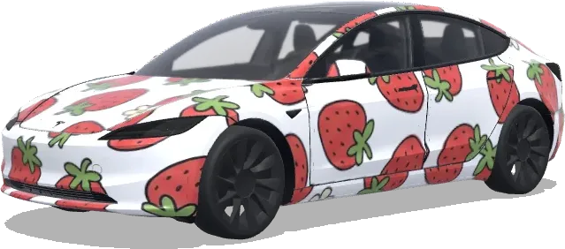 Handgezeichnete Erdbeere (Hand draw Q style strawberry) – Tesla Model 3 Wrap