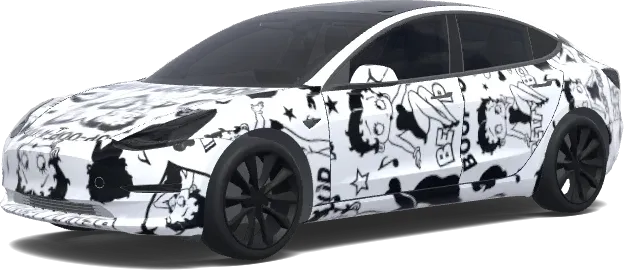 Betty Boop. Colors: black. – Tesla Model 3 wrap