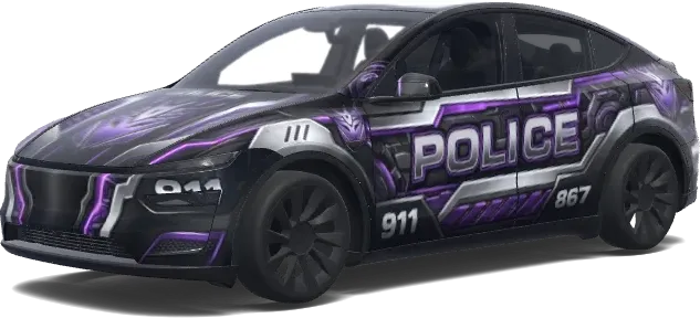 Purple Police Barricade – Tesla Model Y wrap