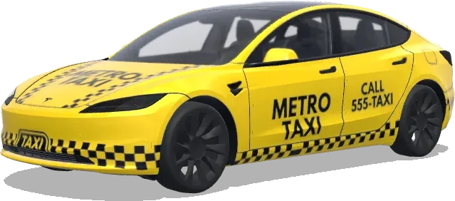 Жёлтый метро-такси – оклейка Tesla Model 3