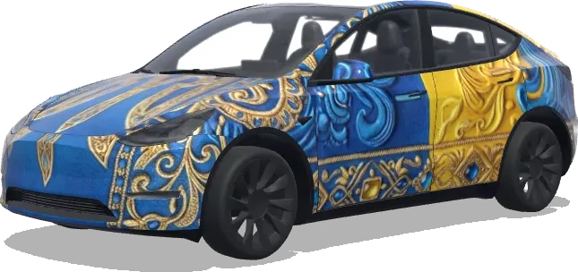 Embellished Ukrainian Trident – Tesla Model Y wrap