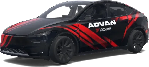 ブラックレッド ADVAN ストライプ – テスラ Model Y ラッピング
