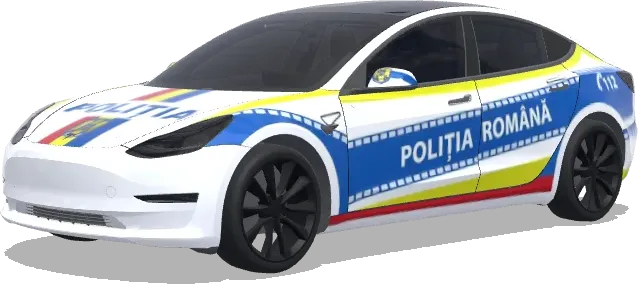Policía de Rumanía (Police care from Romania) – wrap para Tesla Model 3