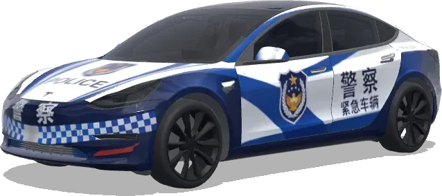 Damier de police bleu et blanc (警车涂装,蓝白条纹,官方徽章和紧急车辆标记) – covering Tesla Model 3