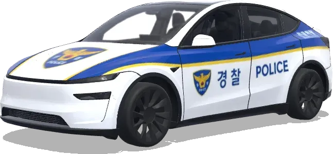 韩国警用蓝白特斯拉(파란색과 흰색 줄무늬, 공식 배지, 긴급 차량 마크가 있는 경찰차 리버리) – 特斯拉 Model Y 涂装