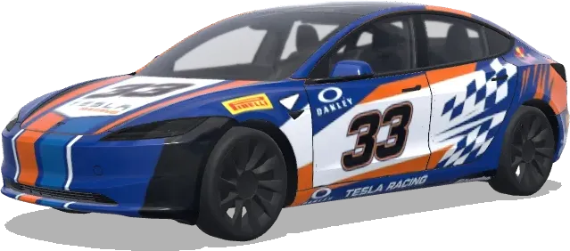 Blaue Orange Nummer 33 Rennsport – Tesla Model 3 Wrap