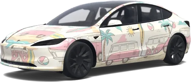 핑크 폭스바겐 미니버스 (volkswagen mini bus beach car, light pink.) – 테슬라 Model 3 랩핑