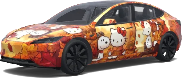 Herbstlaub Hello Kitty & Snoopy – Tesla Model 3 Wrap