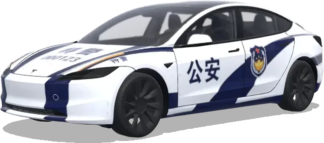 블루 화이트 중국 경찰 테슬라 (警车涂装,蓝白条纹,官方徽章和紧急车辆标记) – 테슬라 Model 3 랩핑